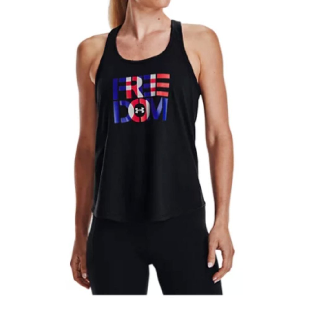 Under Armour Freedom Tank Top Womens Loose Fit USA Patriotic Black SZ Medium